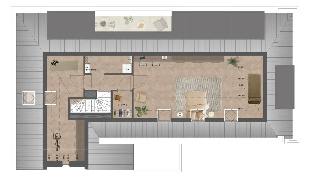 Plattegrond tweede verdieping (kapverdieping) bouwnummer 6