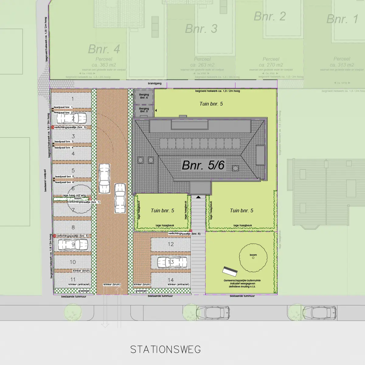 Situatietekening Boskluis met de appartementen, bouwnummer 5 en 6, aan de Stationsweg